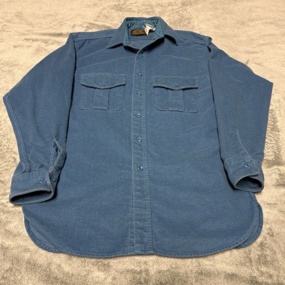 VINTAGE Eddie Bauer Shirt Mens Medium Blue Chamois Cotton Made in USA 90s